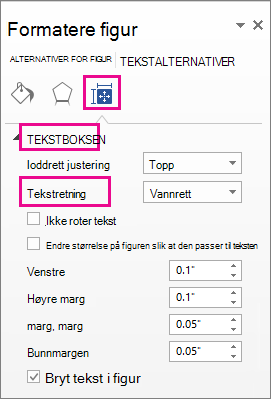 Merke tekstretning i Formater figur-ruten