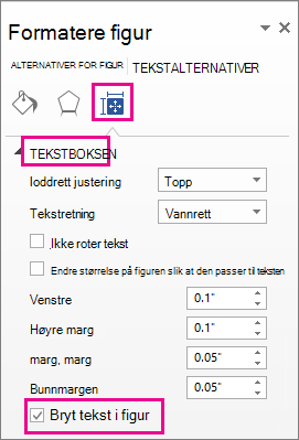 Avmerkingsboksen Bryt tekst i figur