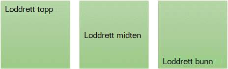 Tre alternativer for loddrett tekstjustering: øvre, midtre og nederste