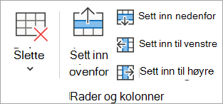Alternativer i gruppen Rader & kolonner