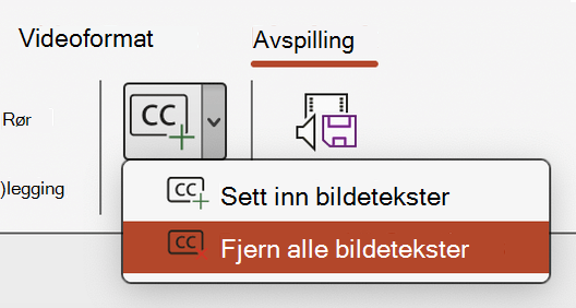 Fjerne all teksting for en video i PowerPoint.