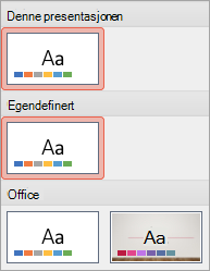 Viser et nytt tema i den egendefinerte gruppen