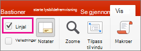 Avmerkingsboksen Linjal på Visning-fanen