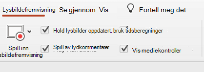 Lysbildefremvisning-fanen på båndet som viser Hold lysbilder oppdatert valgt.
