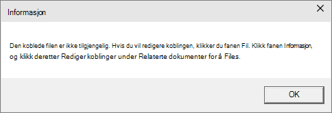 Viser feilen med den koblede filen i PowerPoint