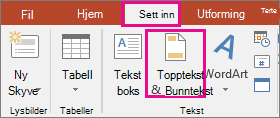 viser knappen Sett inn > topptekst i PowerPoint