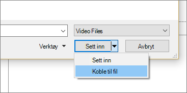 Viser dialogboksen Sett inn video i PowerPoint