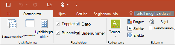 Viser båndet for støttearkmaler i PowerPoint
