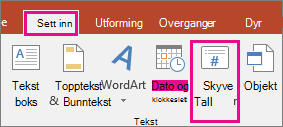 viser knappen for lysbildenummeret på båndet i PowerPoint