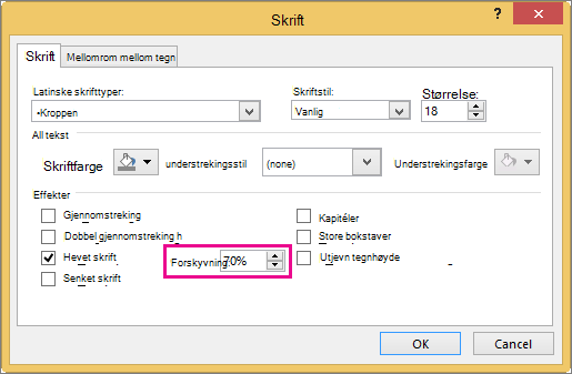 Viser dialogboksen Skrift i PowerPoint