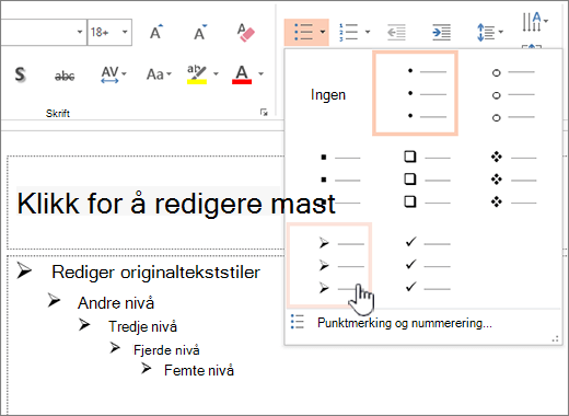 Angi standard punkt for alle nivåer