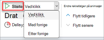 Start-rullegardinvelgeren i Animasjonstidsberegning.