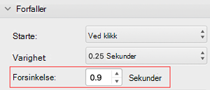 PowerPoint for Mac meny for å forsinke tidsberegning