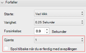 PowerPoint for Mac gjenta og spole tilbake meny