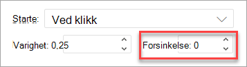 Forsinkelse-feltet når du bruker en animasjon i PowerPoint på nettet.