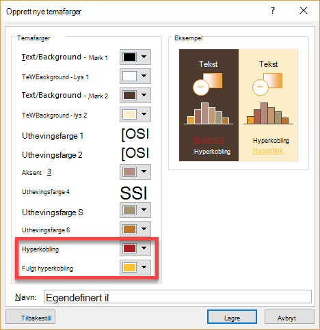 Velge farger for hyperkoblinger og fulgte hyperkoblinger