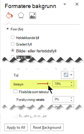 Dra i gjennomsiktighetslinjen for å justere bildet