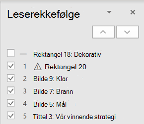Skjermbilde som viser leserekkefølgeruten.
