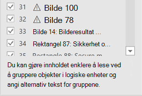 Skjermbilde som viser spissen vises nederst i leserekkefølgeruten.