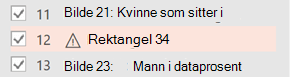 Varselsymbol ved siden av rektangel 34 i leserekkefølgeruten