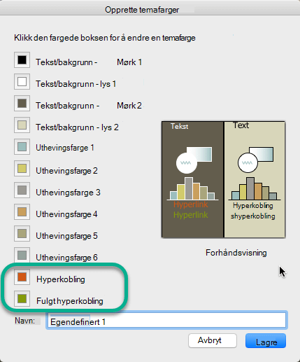 Velge farger for hyperkoblinger og fulgte hyperkoblinger