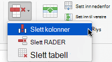 Velg Slett-knappen, og velg deretter Slett kolonner eller Slett rader.