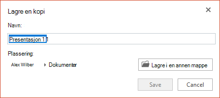 Dialogboksen Lagre en kopi i PowerPoint Online