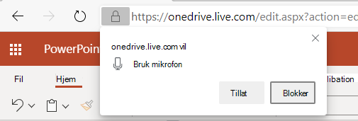 Skjermbilde av powerpoint-dikteringstillatelser.