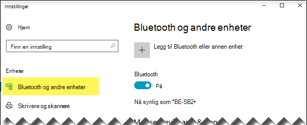 Kontroller at alternativet Bluetooth & andre enheter er valgt på venstre side