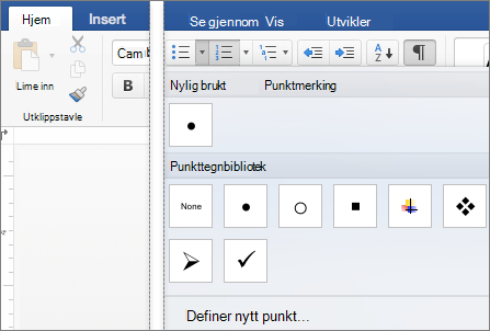 Hjem-fanen med Punktmerking-galleriet vist.