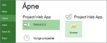Bla gjennom-knapp for å åpne en Project Web App-fil