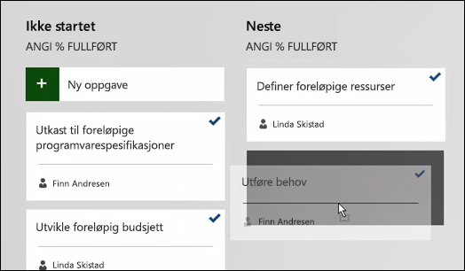 Flytte en oppgave på gjeldende sprinttavle.