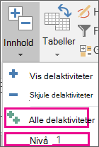 Skjermbilde som viser Nivå-alternativet for delaktiviteter