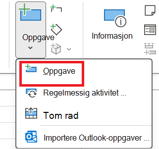 Bilde av knappen Aktivitet i Sett inn-gruppen i kategorien Oppgave.