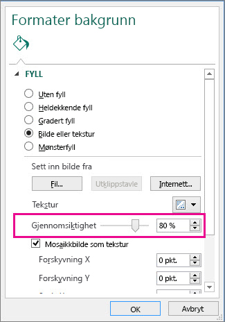 Gjennomsiktighetsglidebryter for bakgrunnsformatering