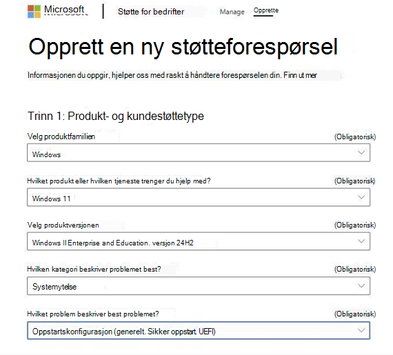 Opprett en ny støtteforespørsel
