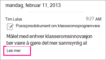 Skjermbilde av sammenslått historiedirektemelding med Les mer uthevet