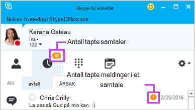 Få tilgang til tapte meldinger på direktemeldingssiden i Skype for Business