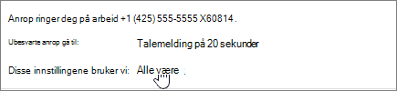 Viderekobling-menyen når innstillingene gjelder