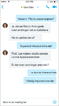 Skype for Business for iOS-samtaleskjermen