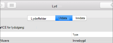 Skjermbilde av lydinnstillinger for macOS med Utdata-ruten valgt.