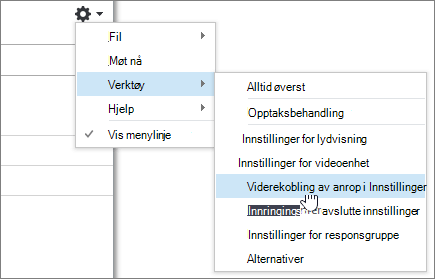 Alternativer-menyen Viderekobling av anrop