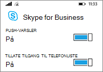Motta push-varslinger og søk på telefonen når du søker etter kontakter