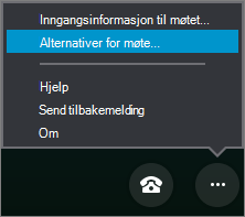 Menyen Flere alternativer med Alternativer for møte valgt