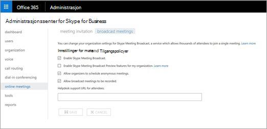 Administrasjonssenter for Skype for Business
