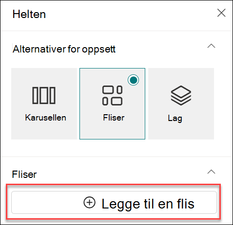 skjermbilde av nettdelen Legg til en flis for hovedbanner