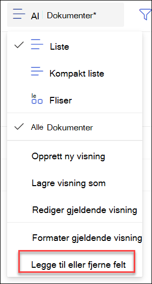 skjermbilde av Legg til fjern felt