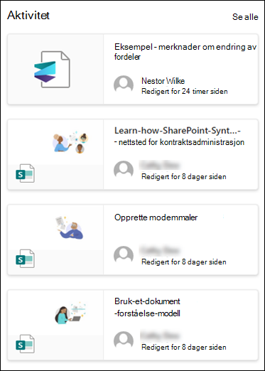 Forhåndsvisning av nettdelen for områdeaktivitet