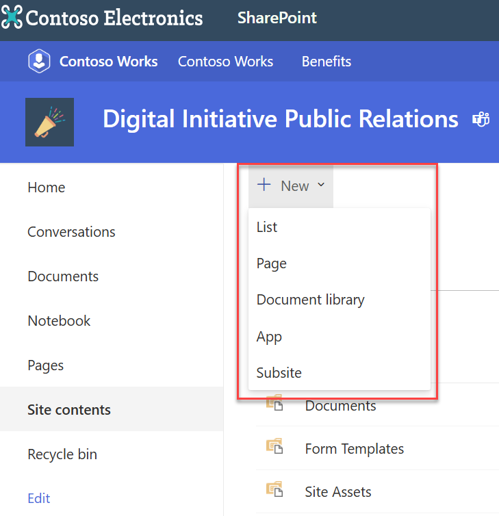 skjermbilde av opprett nytt områdeinnhold