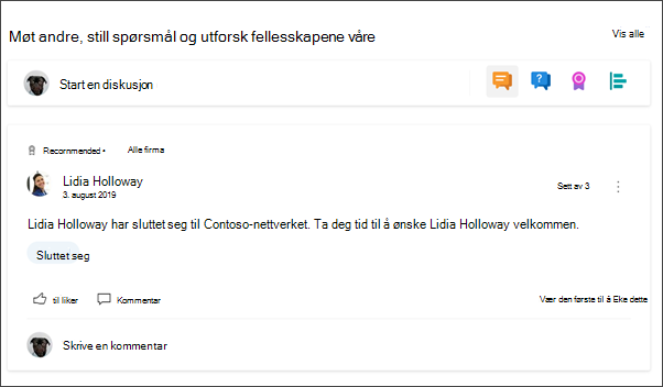 Bilde av Yammer-nettdelen på avdelingsnettstedet